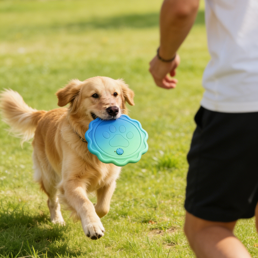 Paw Print Squeaky Dog Frisbee - Interactive Flying Disc with Built-in Squeaker for Medium to Large Dogs