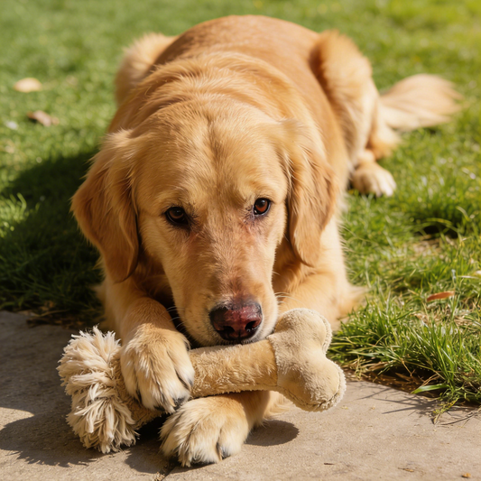 Plush Bone Dog Toy - Soft Stuffed Chew Toy with Tassel End for Large Dogs (Golden Retriever, Lab)