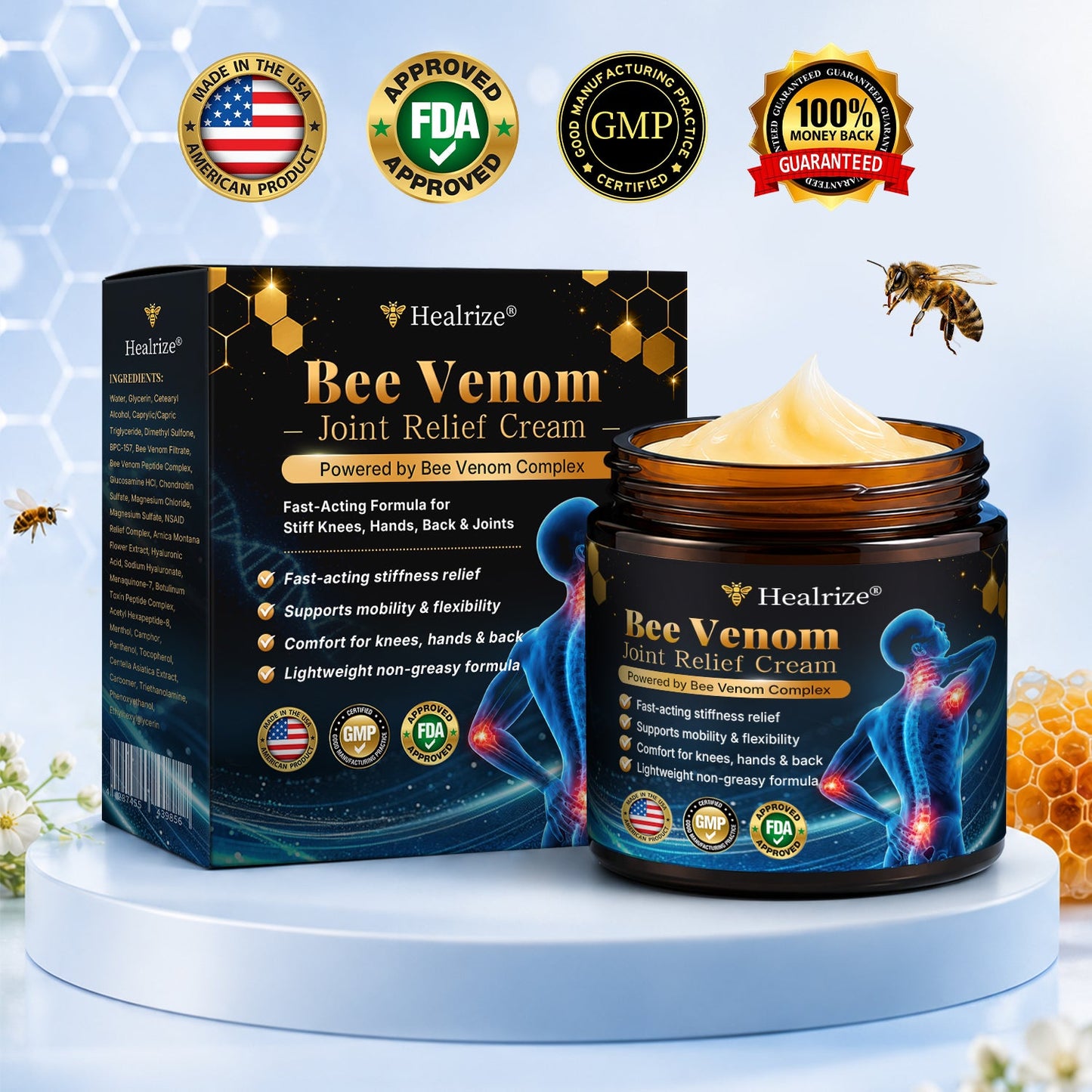 🎁Healrize® Bee Venom Joint Relief Cream 💞Fast-Acting Comfort for Stiff Knees, Hands, Back & Everyday Joint Discomfort.
