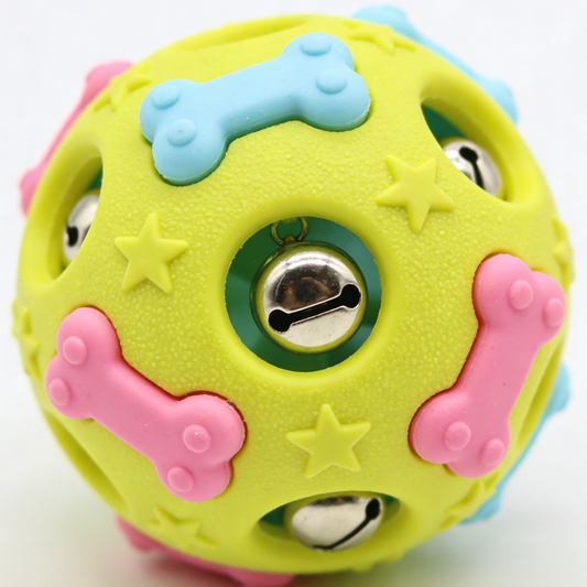 Bell Bone & Star Dog Ball - Interactive Rubber Toy with Built-in Bells for Small to Medium Dogs