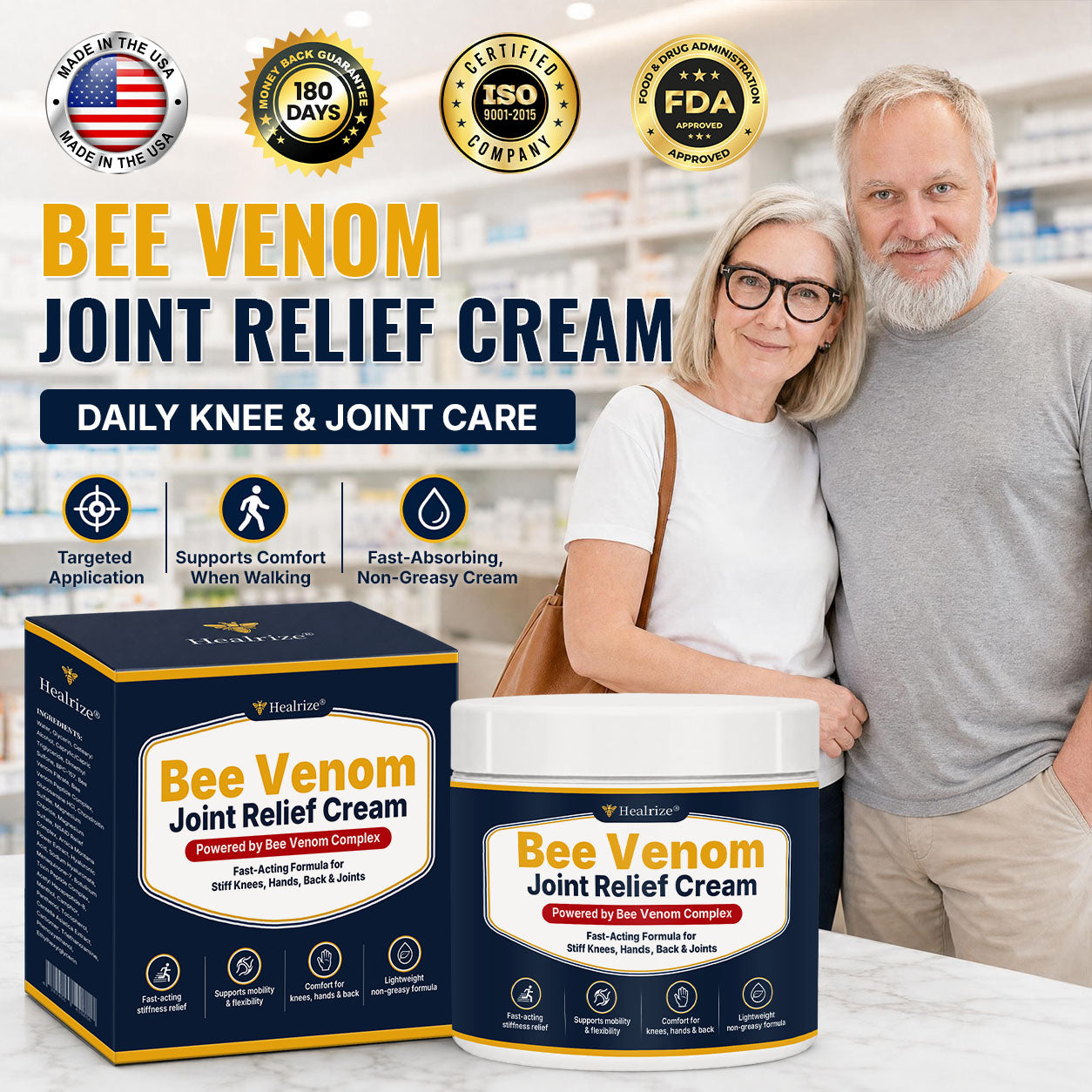 🔥 Healrize® Bee Venom Joint Relief Cream – Fast-Acting Shoulders, Hands, Back & Joint Comfort | Move Freely Again（美国英语）